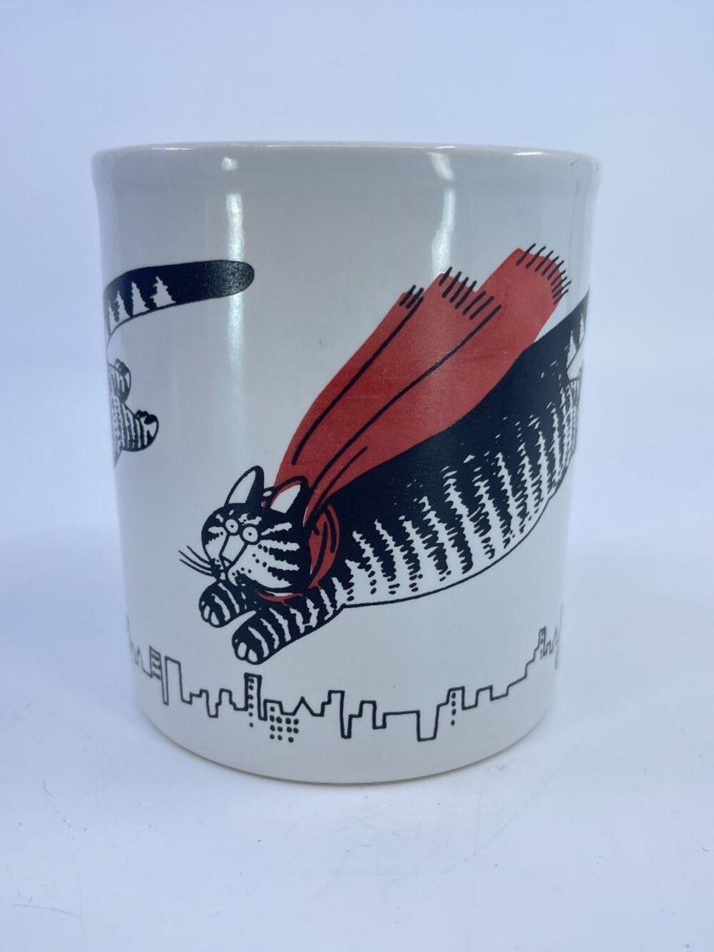 vintage kliban superhero cat with red cape ceramic mug kiln craft england